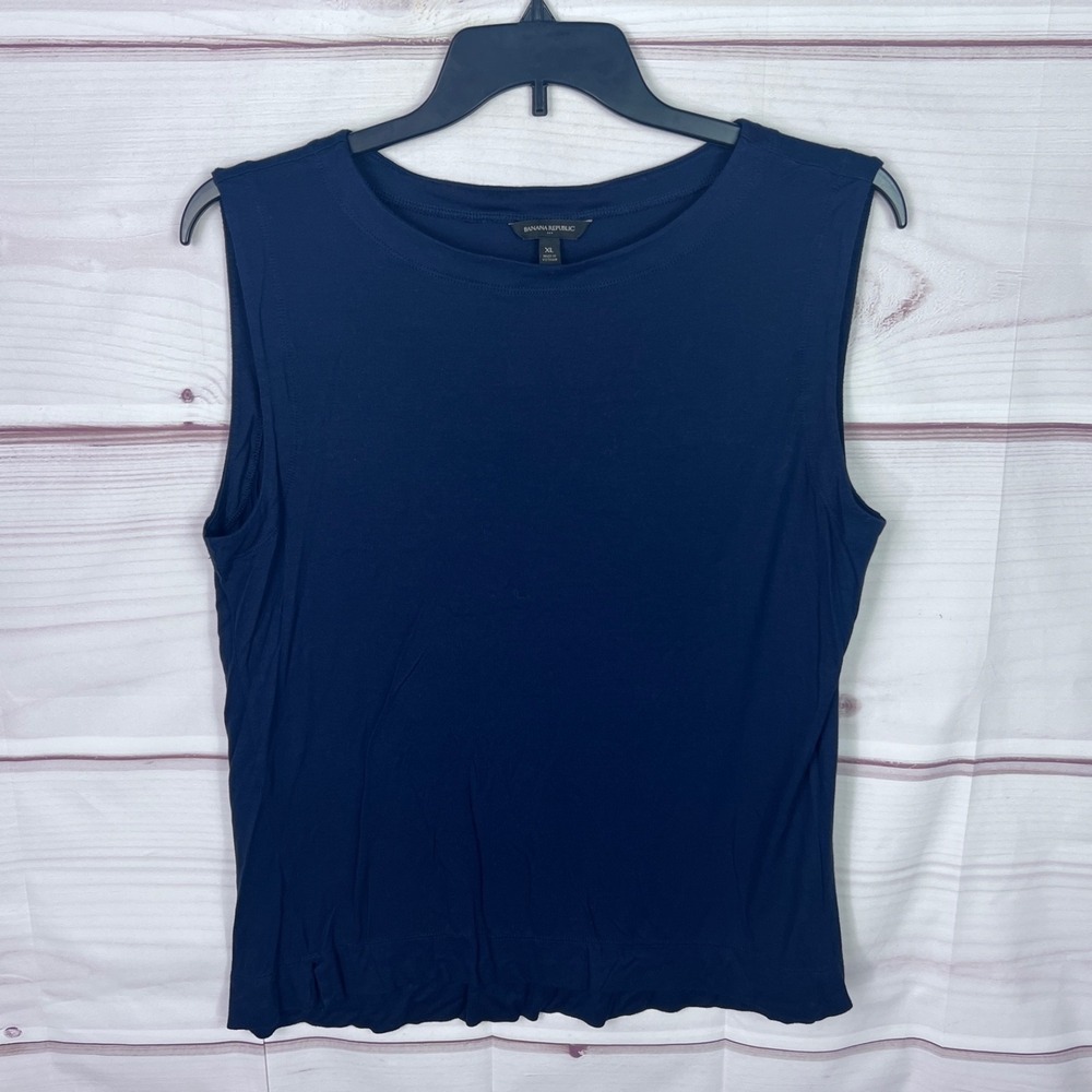 Banana Republic Top Womens XL Blue Boat Neck Tank Sleeveless Jersey Knit Solid
